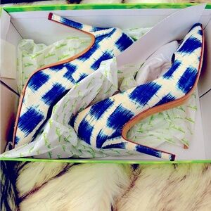 👠Sam Edelman , sz 5-1/2 … blue an cream leather gingham 🎁HAZEL PUMP🎁